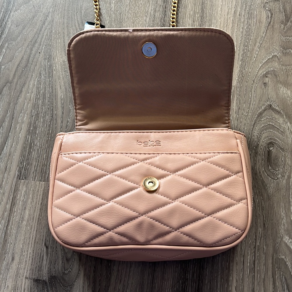 Bebe crossbody chain pink / nude / peach quilted purse - Picture 3 of 9